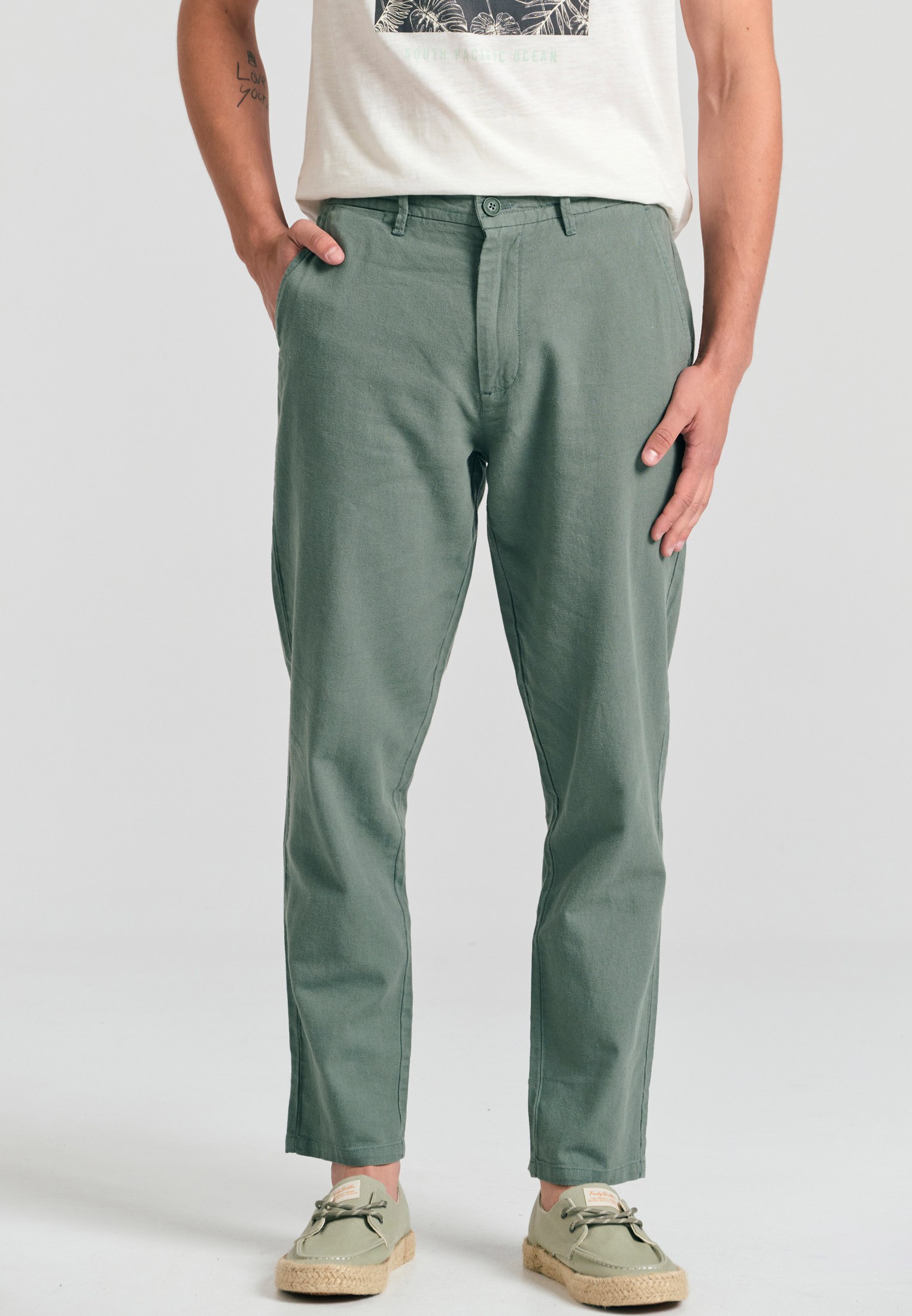 Linen blend garment dyed chino παντελόνι Garage 55.