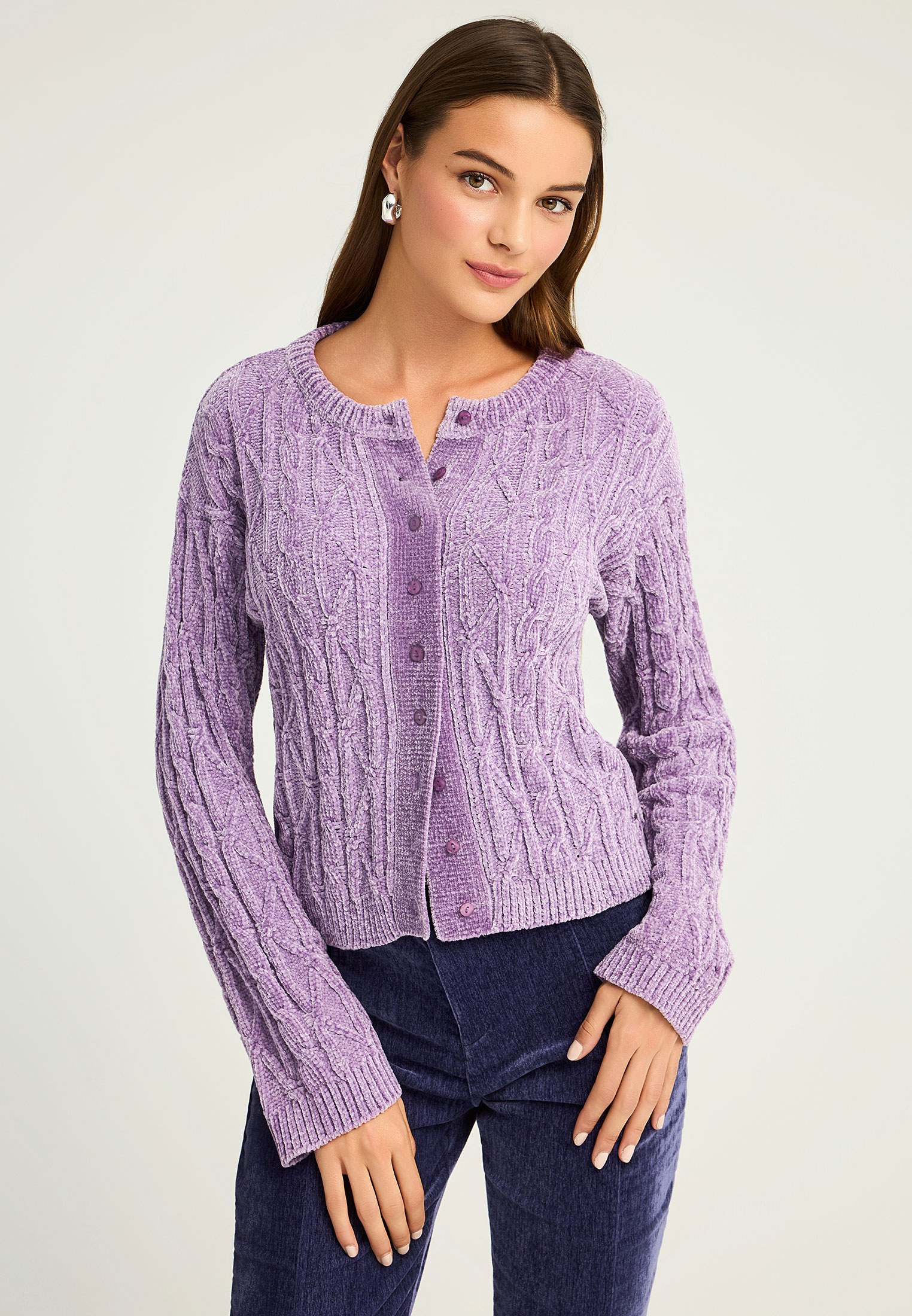 Cable-knit chenille ζακέτα