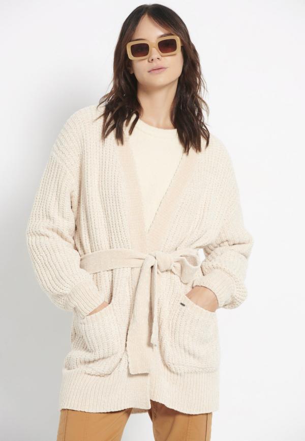 Μακριά σενίλ ζακέτα με τσέπες