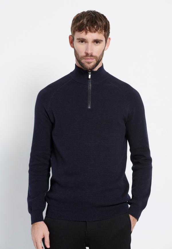 Half-zip πλεκτή μπλούζα Marron