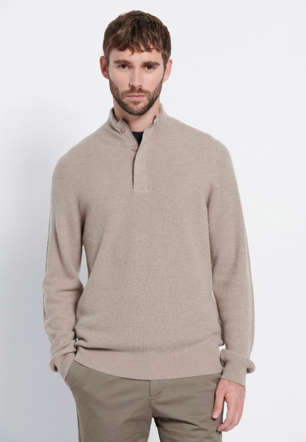 Slim fit πλεκτή μπλούζα wool blend Marron