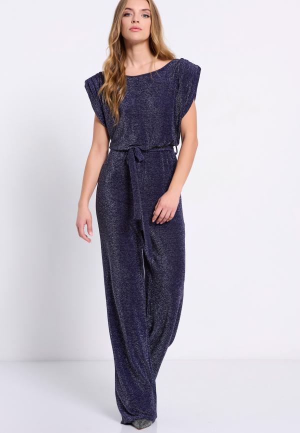 Wide leg ολόσωμη φόρμα με μεταλλιζέ νήμα