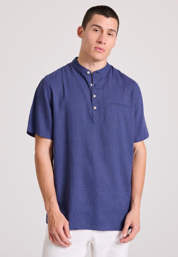 Relaxed fit linen blend πουκαμίσα με λαιμό mao
