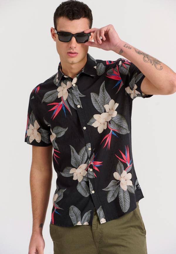 Linen blend πουκάμισο με all over τύπωμα