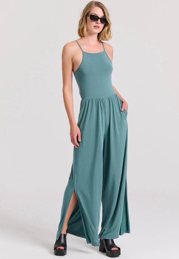 Wide leg fit ολόσωμη φόρμα με πλαϊνά ανοίγματα