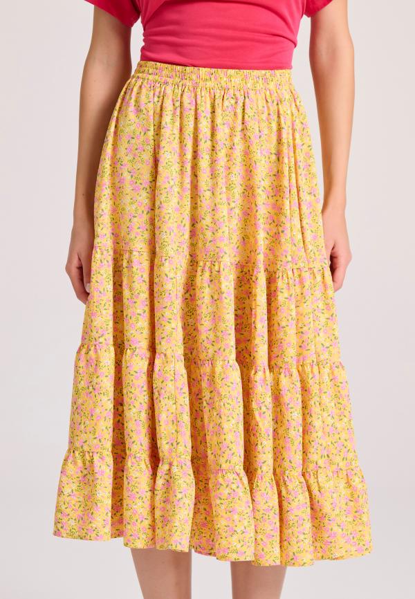 Floral μίντι φούστα με βολάν