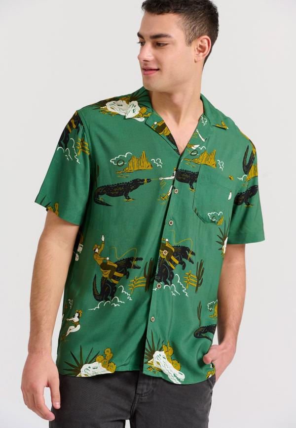 Relaxed fit εμπριμέ πουκάμισο από τεχνητό μετάξι