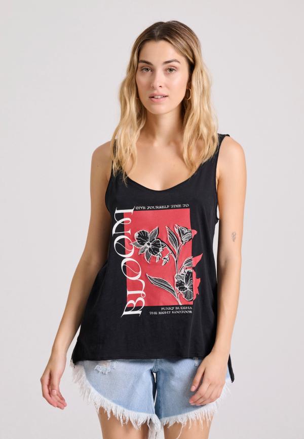 Αμάνικο t-shirt με blossom τύπωμα και raw cuts