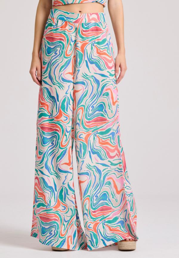 Εμπριμέ wide leg παντελόνα