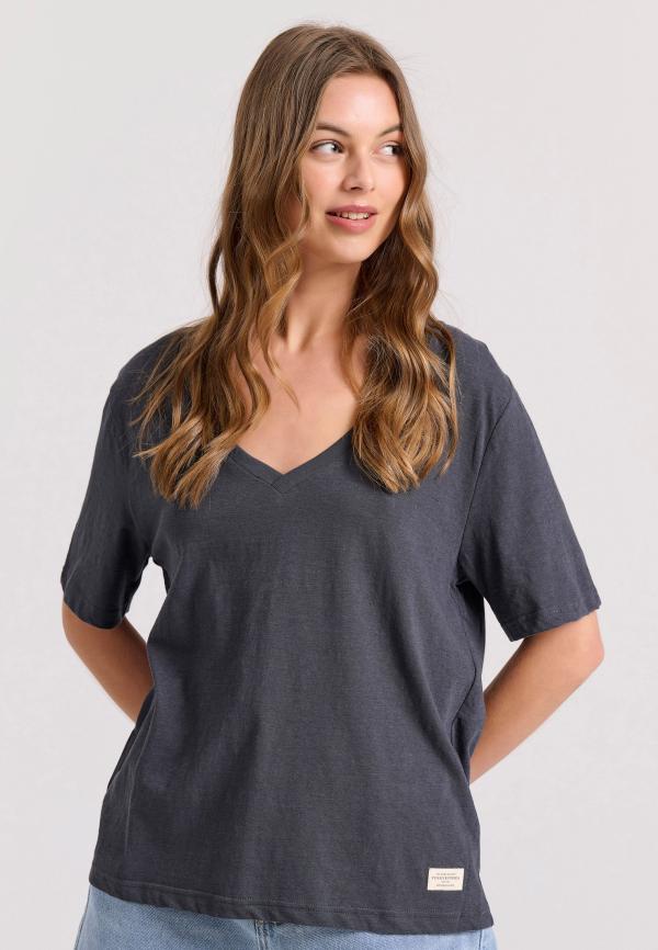 Relaxed linen blend μονόχρωμο t-shirt