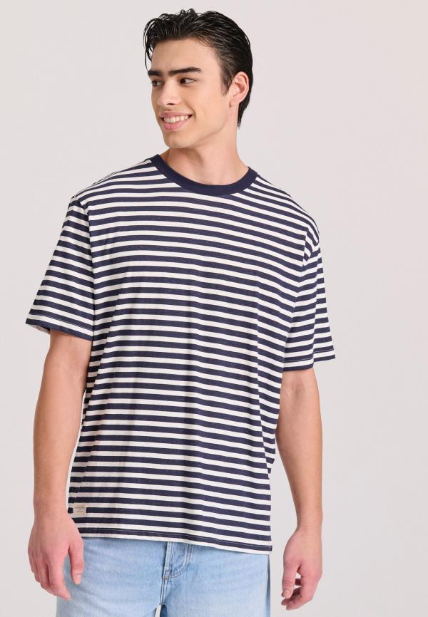 Relaxed fit linen blend ριγέ t-shirt