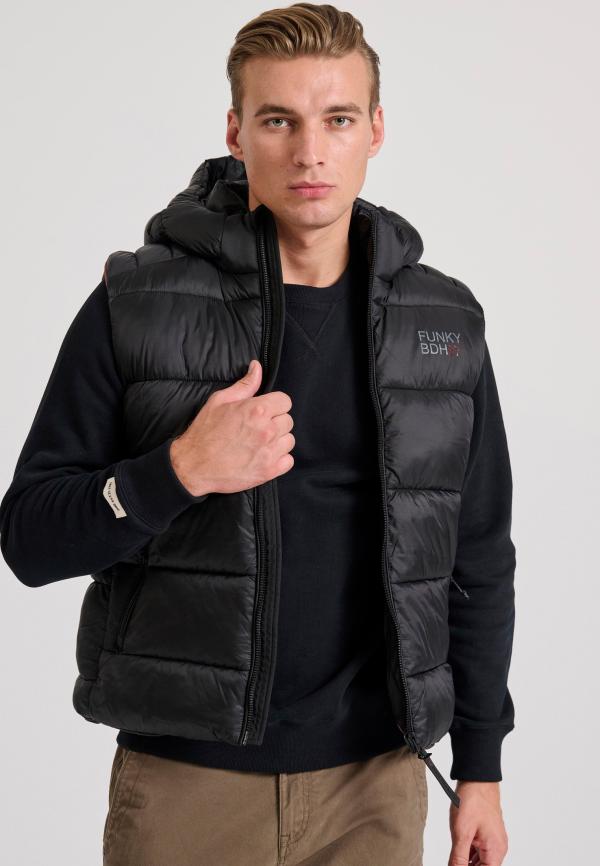 Αμάνικο καπιτονέ μπουφάν με αποσπώμενη κουκούλα