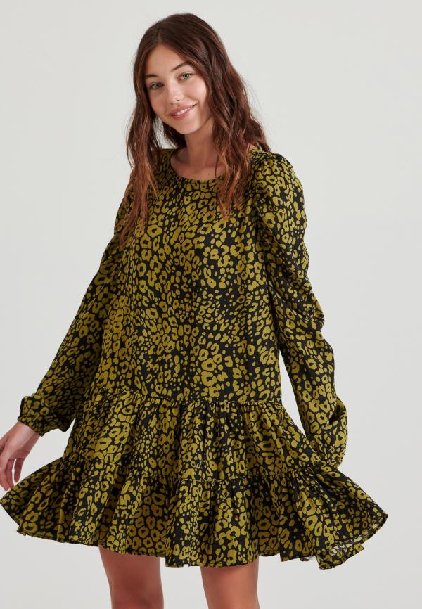 Mini φόρεμα με all over τύπωμα και βολάν