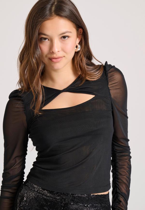 Διάφανο τοπ με λεπτομέρεια κόμπου και τούλι