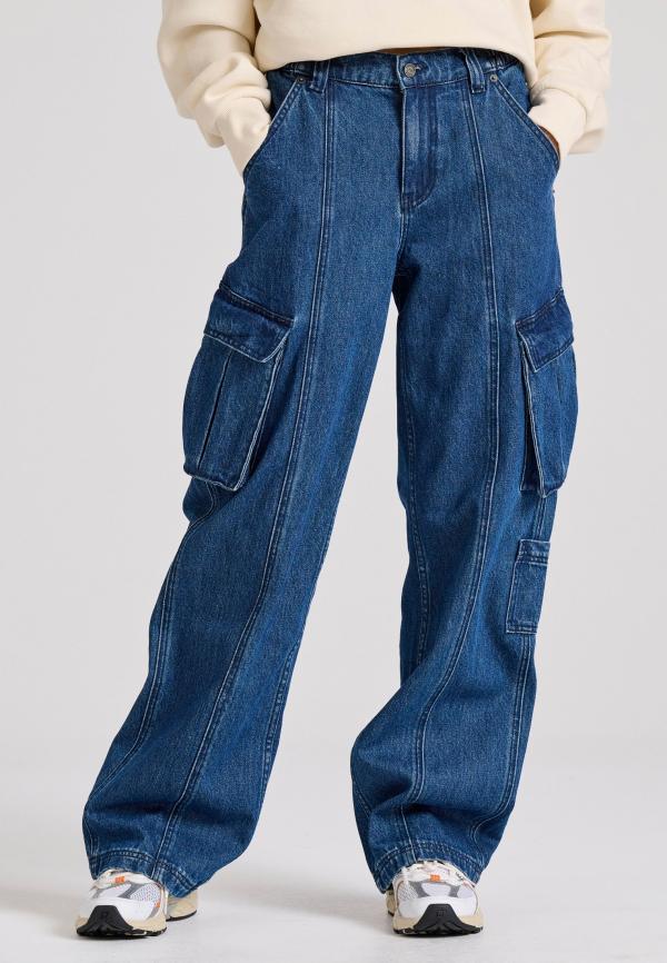 Cargo denim παντελόνι με ελαστική μέση