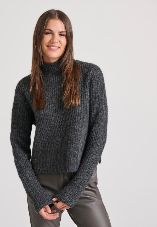 Wool blend πλεκτή μπλούζα με ψηλή λαιμόκοψη