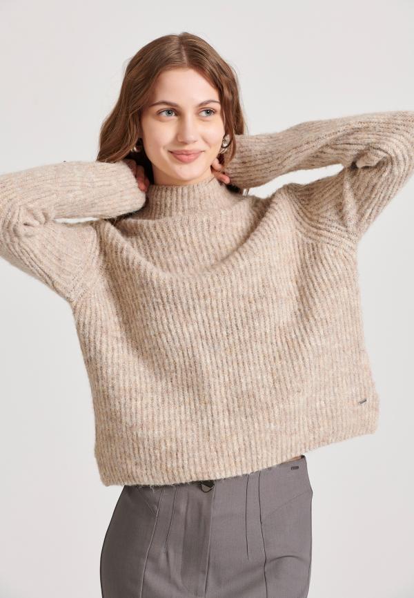 Wool blend πλεκτή μπλούζα με ψηλή λαιμόκοψη