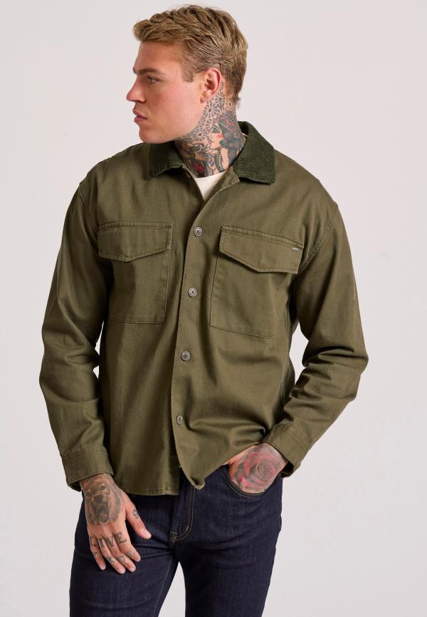 Overshirt casual πουκάμισο με κοτλέ γιακά