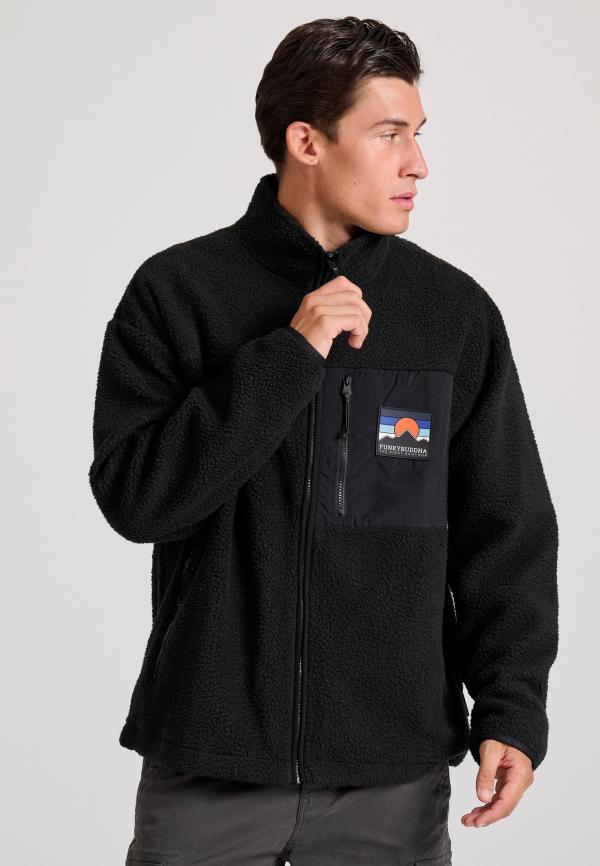 Oversized fleece ζακέτα φούτερ με τσέπη στο στήθος