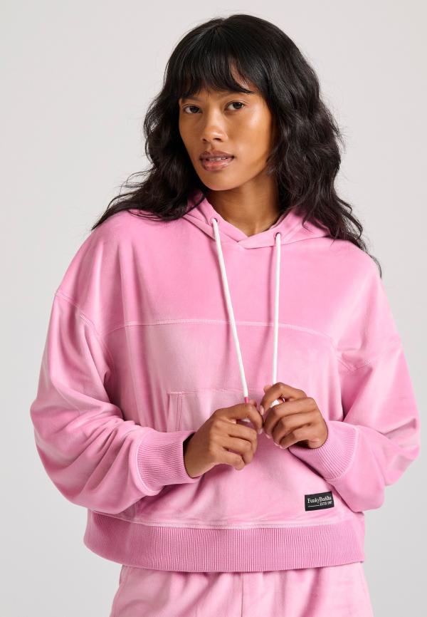 Relaxed fit βελουτέ φούτερ με κουκούλα