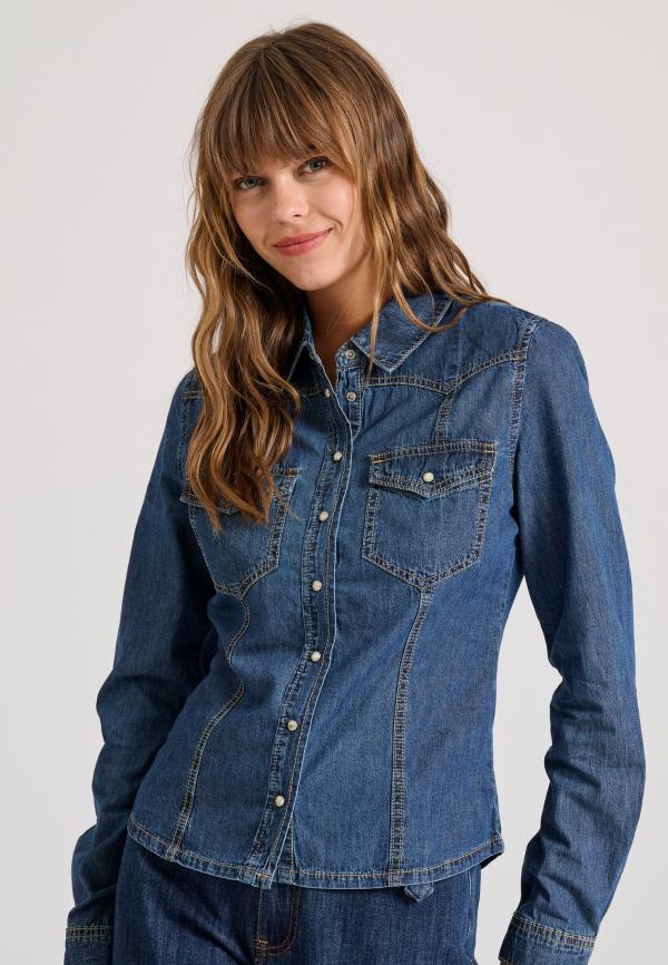 Γυναικείο garment dyed τζιν πουκάμισο