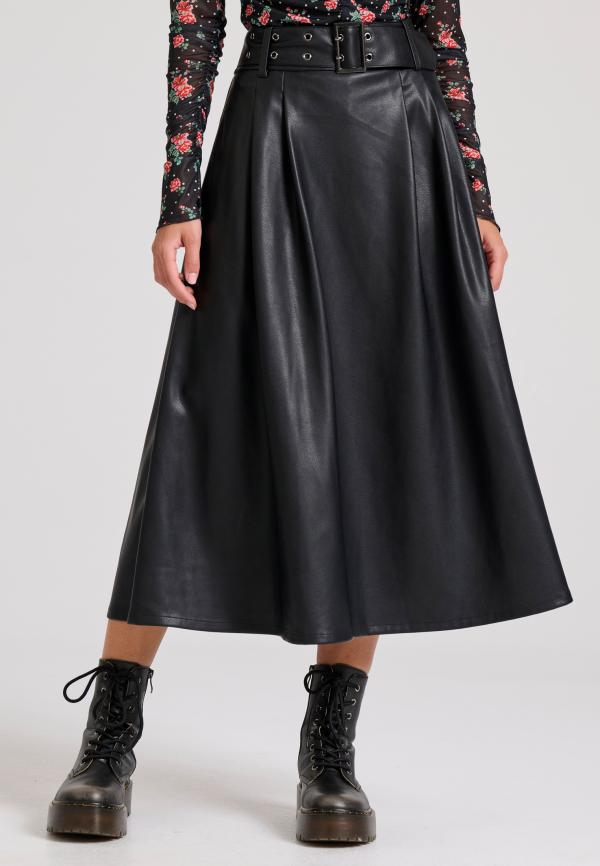 Midi φούστα με πιέτες από οικολογικό δέρμα (PU)