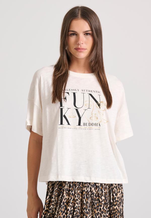 Loose fit t-shirt με graphic frame τύπωμα