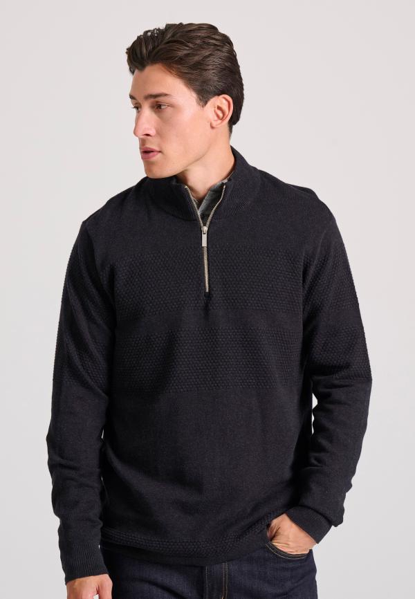 Half-zip πλεκτή μπλούζα με waffle weaving pattern