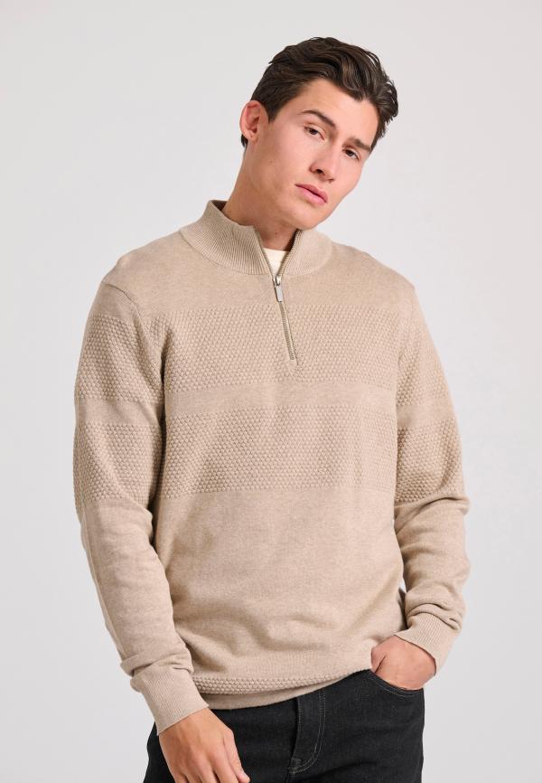 Half-zip πλεκτή μπλούζα με waffle weaving pattern