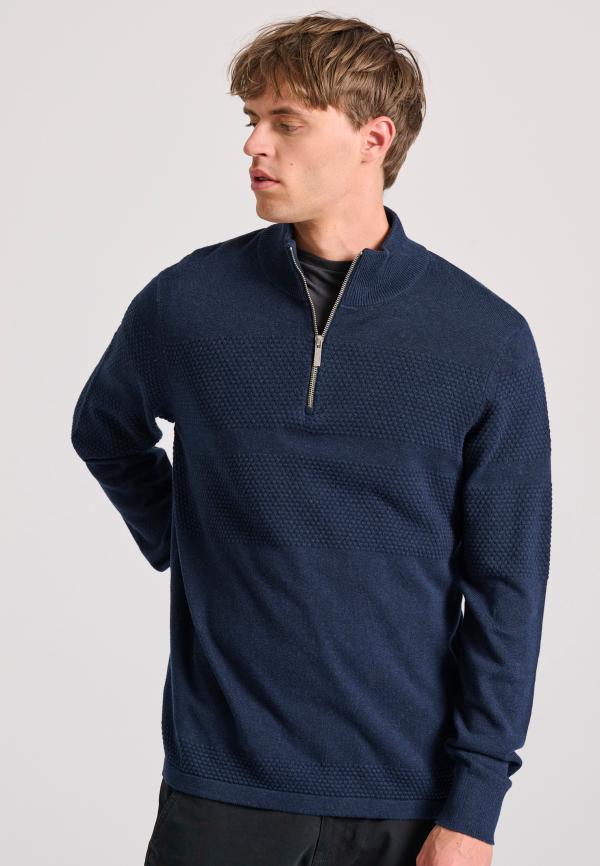 Half-zip πλεκτή μπλούζα με waffle weaving pattern