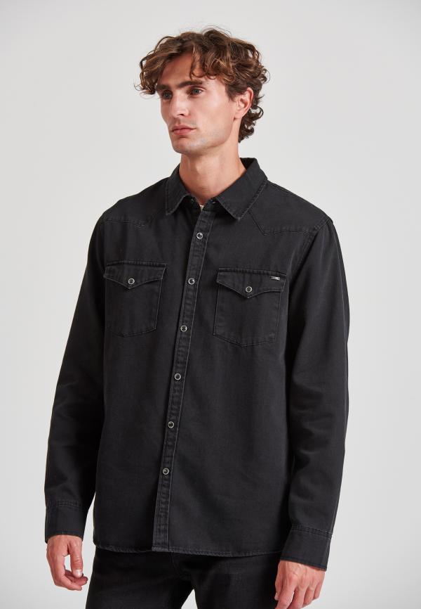 Ανδρικό denim πουκάμισο με τσέπες στο στήθος