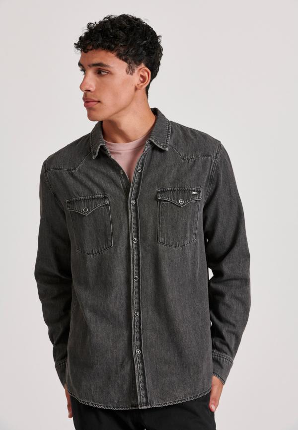 Ανδρικό denim πουκάμισο με washed effects