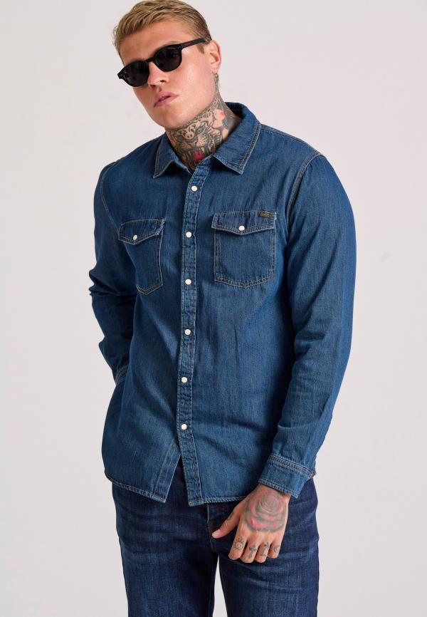 Ανδρικό denim πουκάμισο με τσέπες στο στήθος