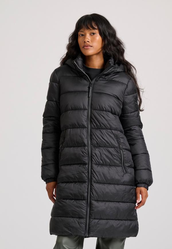 Μακρύ καπιτονέ puffer μπουφάν με κουκούλα