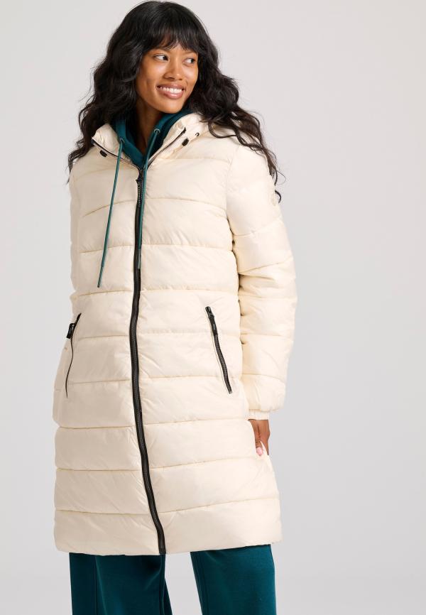 Μακρύ καπιτονέ puffer μπουφάν με κουκούλα