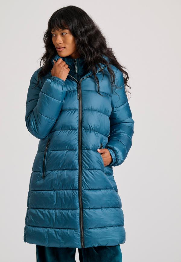 Μακρύ καπιτονέ puffer μπουφάν με κουκούλα