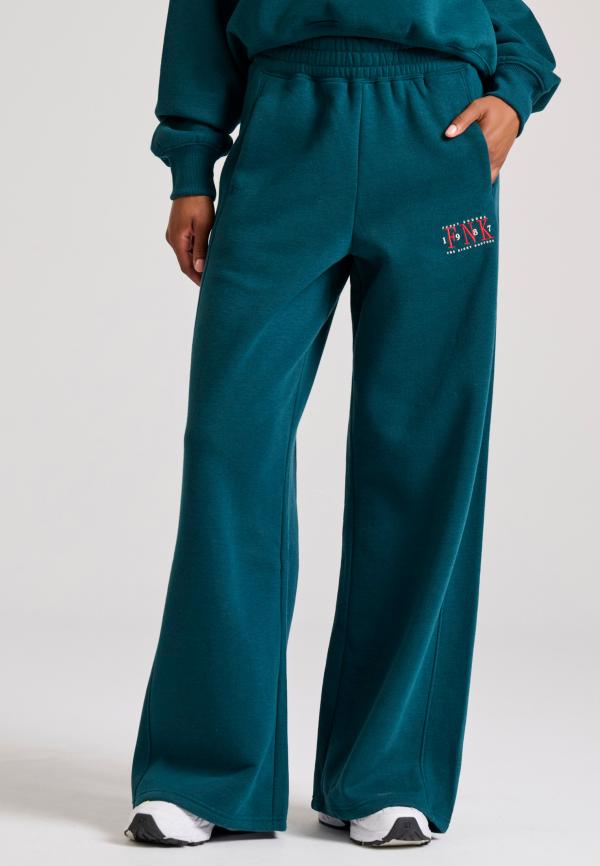 Wide leg fit παντελόνι φόρμας με branded κέντημα