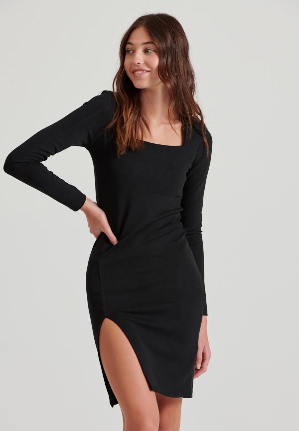 Μίντι φόρεμα με σκίσιμο σε rib ύφανση