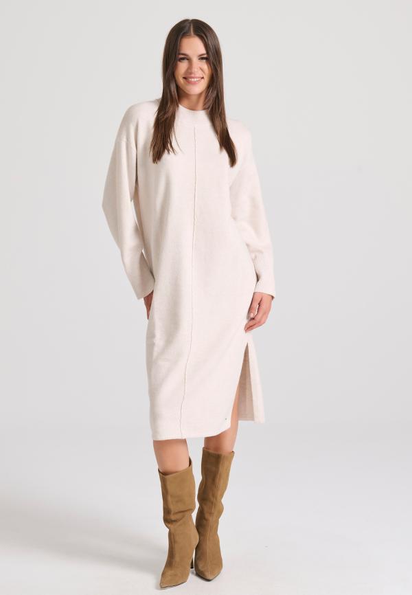 Relaxed fit μίντι πλεκτό φόρεμα με πλαϊνά σκισίματα