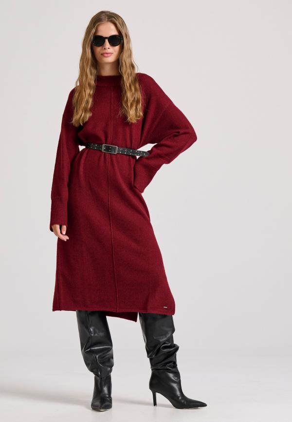 Relaxed fit μίντι πλεκτό φόρεμα με πλαϊνά σκισίματα