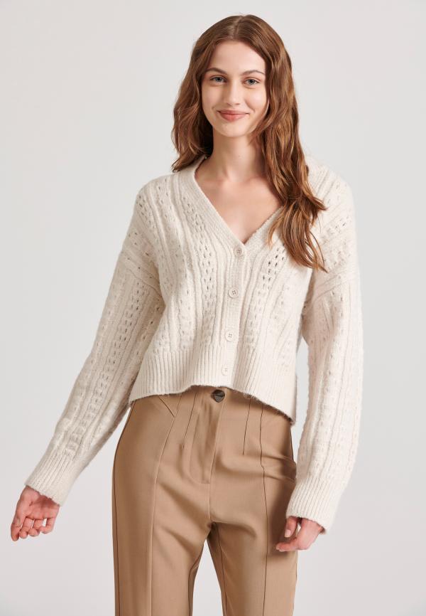 Relaxed fit cropped πλεκτή ζακέτα με σχέδιο στην πλέξη