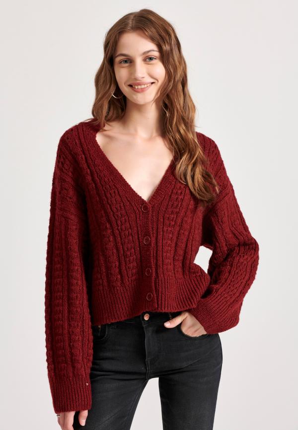 Relaxed fit cropped πλεκτή ζακέτα με σχέδιο στην πλέξη