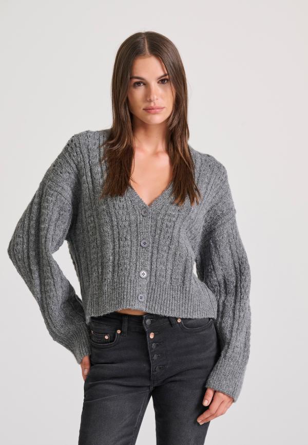 Relaxed fit cropped πλεκτή ζακέτα με σχέδιο στην πλέξη