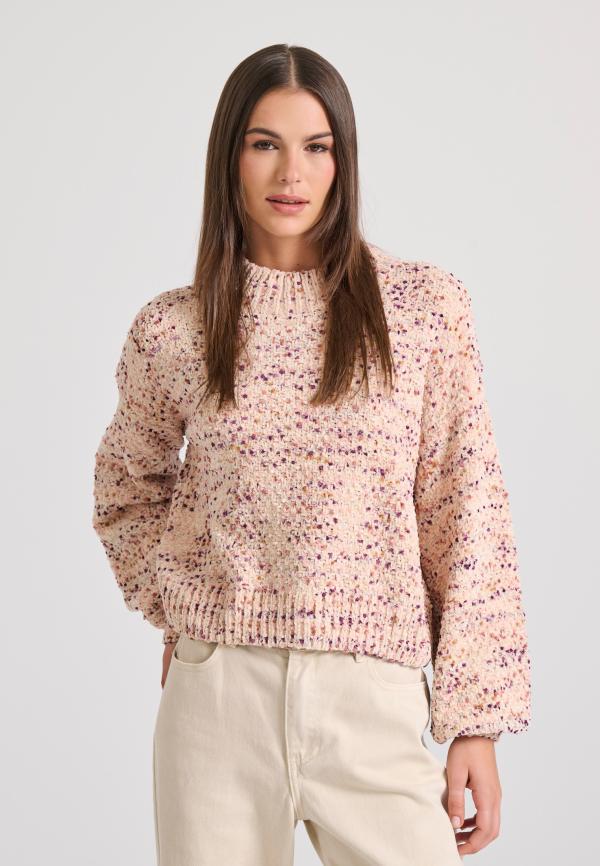 Relaxed fit σενίλ πουλόβερ με πολύχρωμο σχέδιο στην πλέξη