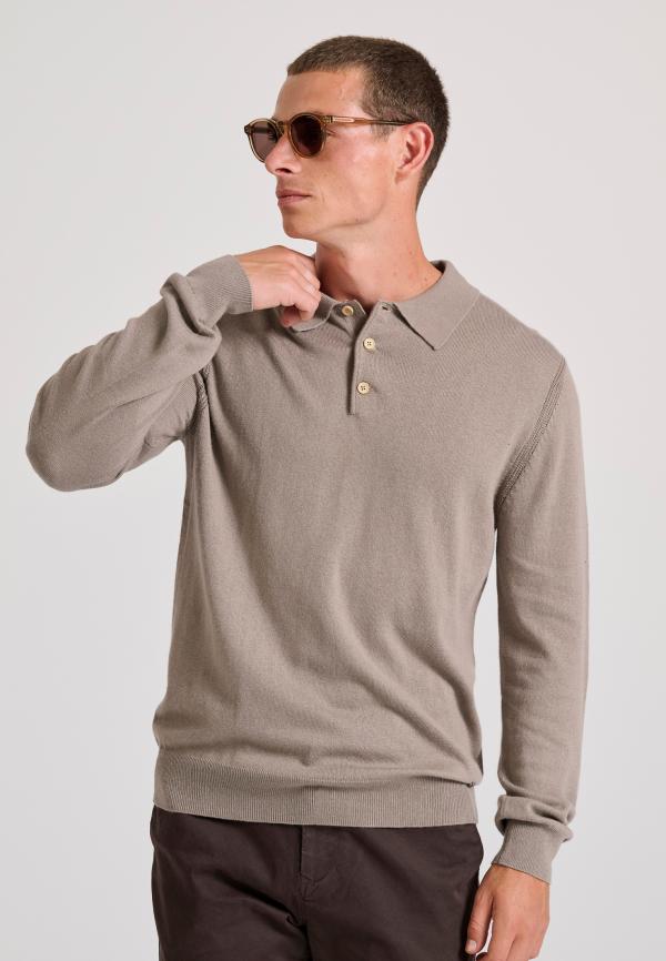Ανδρική cashmere blend πλεκτή polo μπλούζα