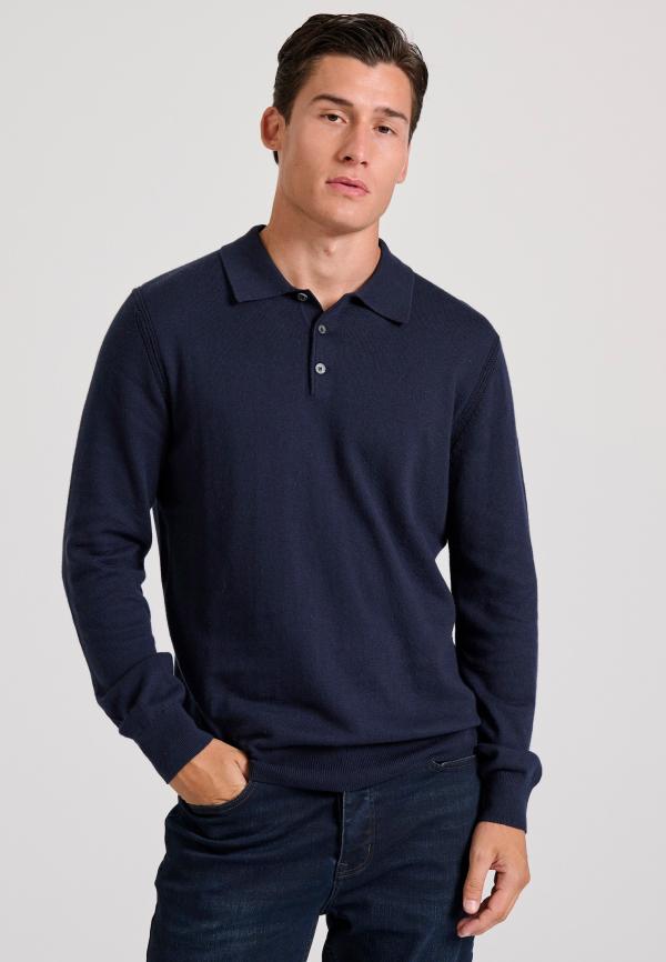 Ανδρική cashmere blend πλεκτή polo μπλούζα