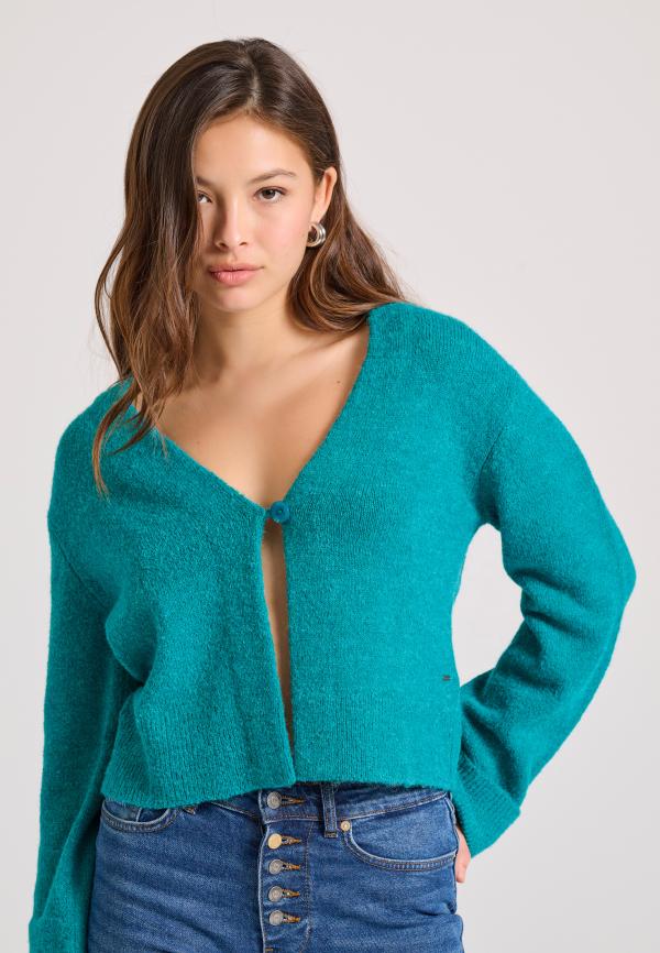 Wool blend πλεκτή ζακέτα με διακοσμητικό κουμπί