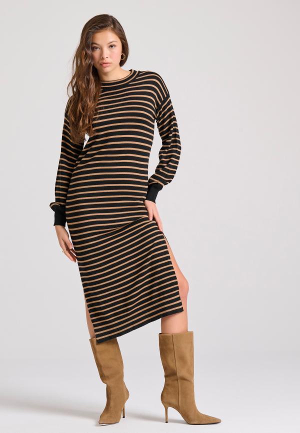 Μάξι ριγέ πλεκτό φόρεμα από μαλλί και κασμίρ