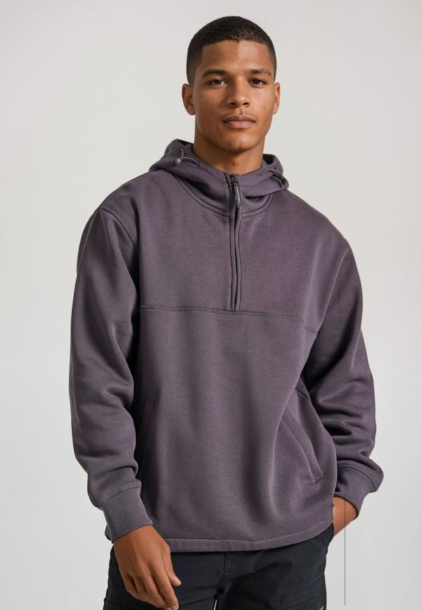 Relaxed half-zip φούτερ με τύπωμα στην πλάτη