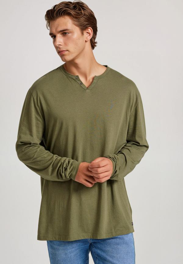 Relaxed fit t-shirt με λαιμό henley